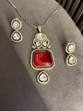 Big doublet stone and moissanite CZ stone work chain pendant set