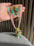 Monalisa and semi precious stone beads work pendant set