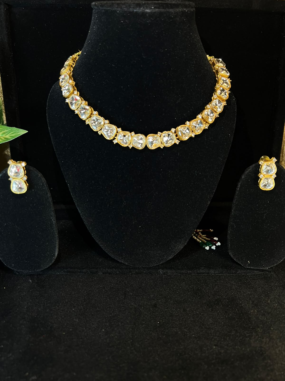 Polki choker necklace set with matching earrings