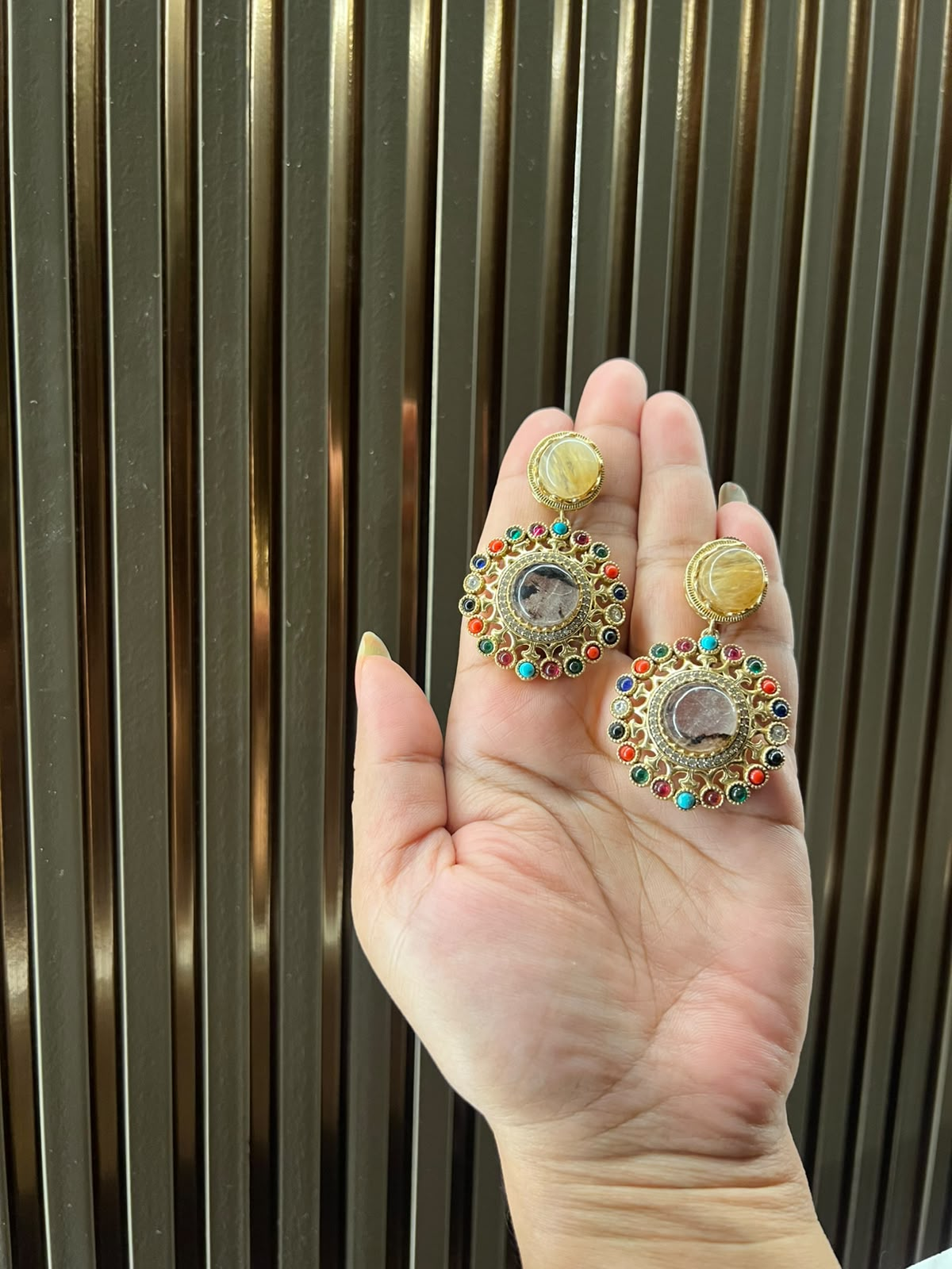 Sabyasachi inspired doublet stone work earrings detail