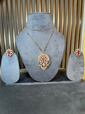 Semi-precious diamond-look chain pendant set with matching earrings
