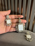 Semi precious stone and CZ moissanite work chain pendant set